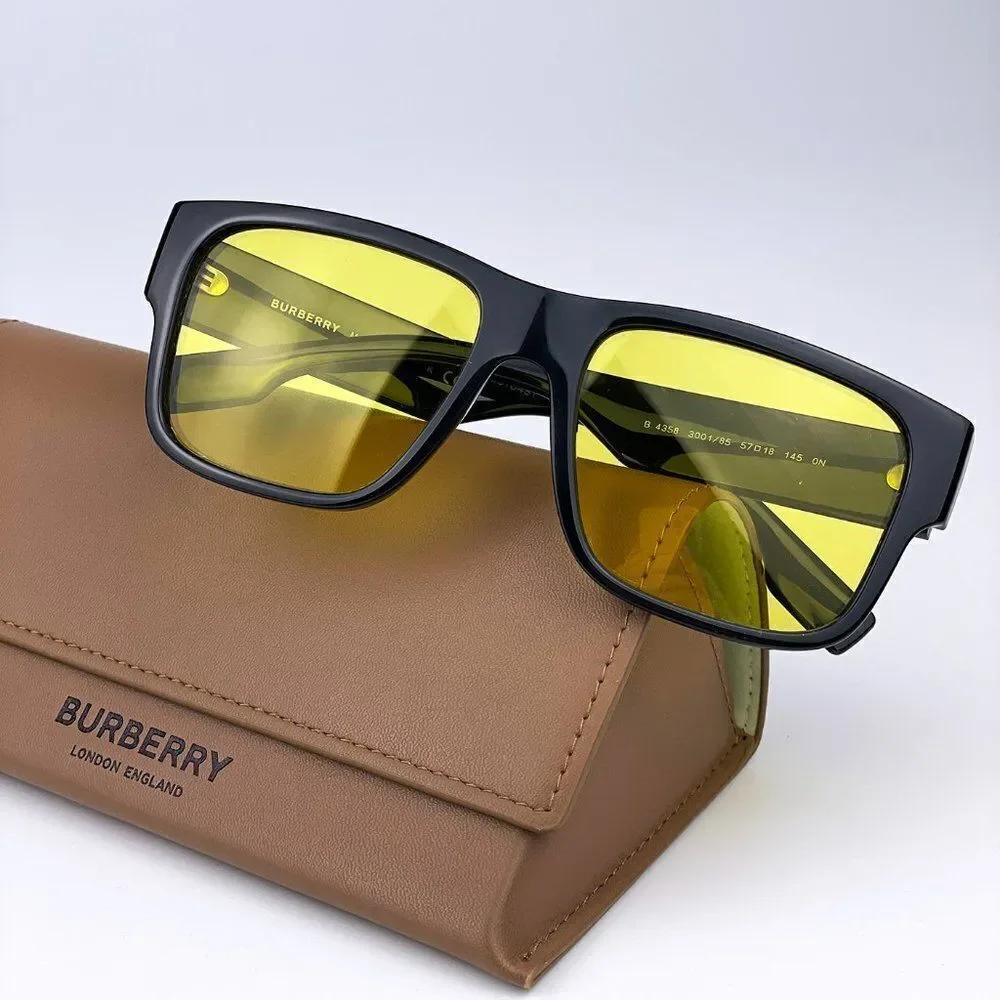 NEW Burberry KNIGHT BE4358 300185 Black Yellow Square Men Sunglasses